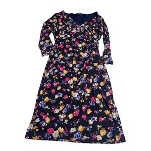Lauren Ralph Lauren Black Label Sheath Dress Womens 10 Floral Wrap V Neck Y2K
